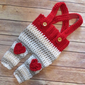 VALENTINE'S DAY Stocking Hat, Dungaree Set, Photo Props, Newborn Props, Baby Shower Gift, Preemie, Newborn up to 24 mo, Made to Order image 4