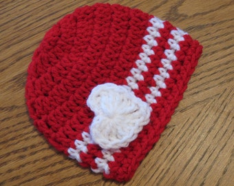 Valentine's Day Crochet Baby Hat, Heart Applique, Newborn Photography Prop