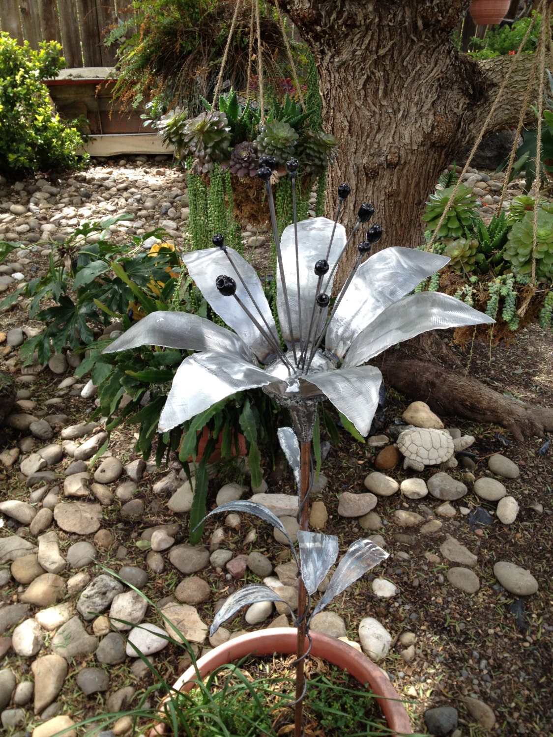 Metal sculpture of a Lilly flower Etsy
