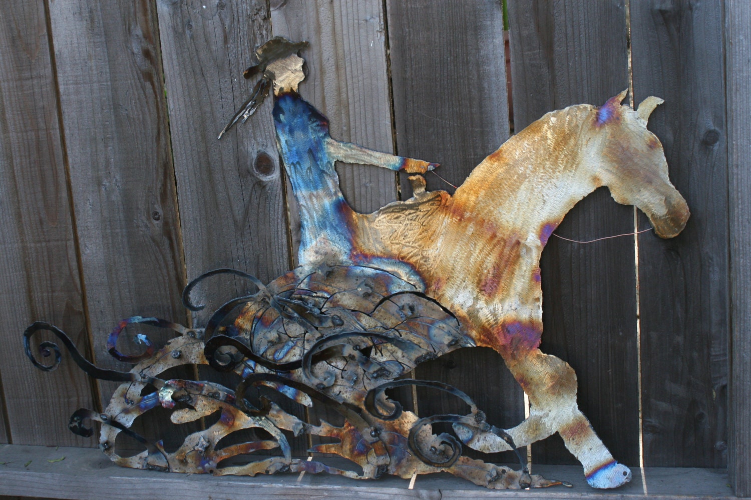 Metal sculpture reining horse in slide stop Etsy