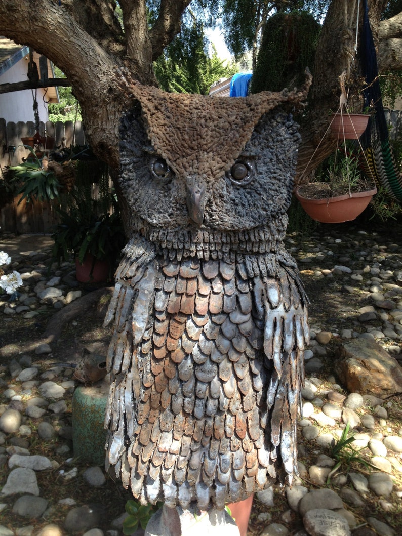 Great Horned Owl Metal Sculpture Metal Owl Garden Art Etsy