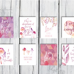 INSTANT DOWNLOAD Mushroom Magic Affirmations-kaarten voor liefde + vriendschap voor volwassenen + kinderen