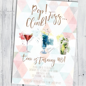 Pop! Pétiller... Taule! Cocktail Anniversaire Célébration Invitation pdf email ou imprimer