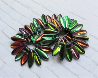 25pcs Czechmates Dagger Beads 16mm x 5mm Luster Iris Topaz
