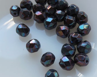 Small Czech Glass Faceted Thru Cut Teardrop Drop Bead Red Nebula 20 Beads Item 5837 8 x 6 mm