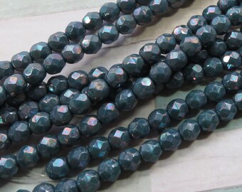 Supplies for Jewelry Making New BLUE NEBULA ROUNDS 50 beads 4 mm Czech Fire Polished Glass Beads