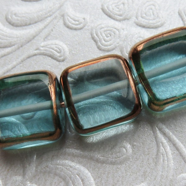 Light Aqua Blue and Bronze Hand Crafted Stained Glass Window Beads, 1 Bead - Item U813