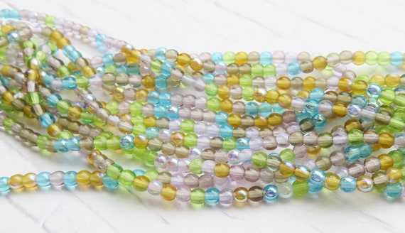 100 Czech Druk Round beads 4mm Spring Flowers
