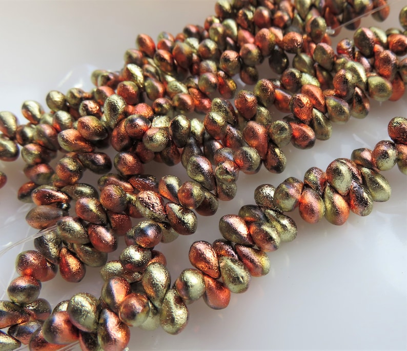 Item 6999 California Gold Etched Czech Teardrop 4 by 6 mm Beads 50 Beads