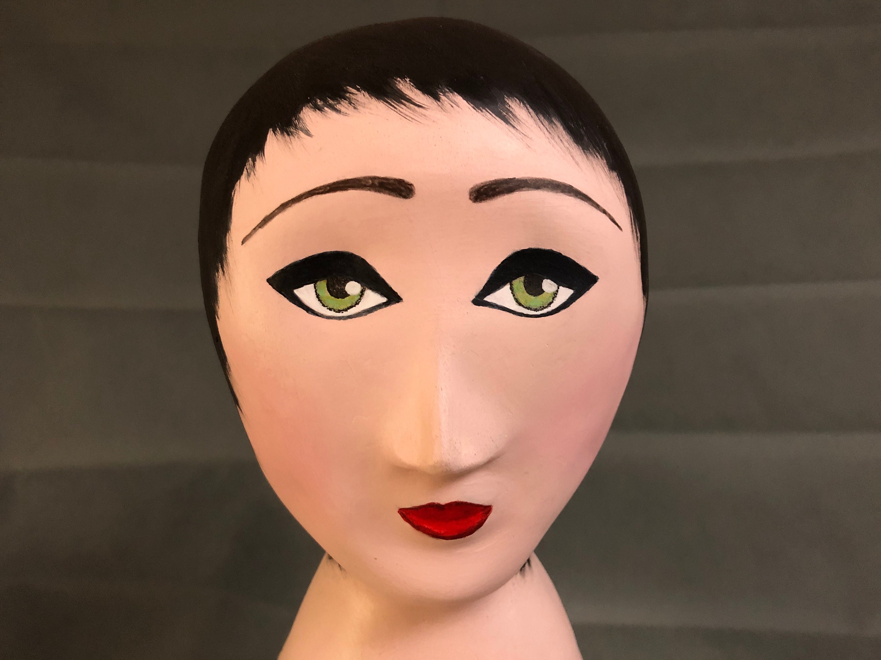 Vintage French Paper Mache Mannequin Head Bust Marotte tête De