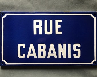 Vintage französisches Emaille Straßenschild aus Paris, Rue Cabanis