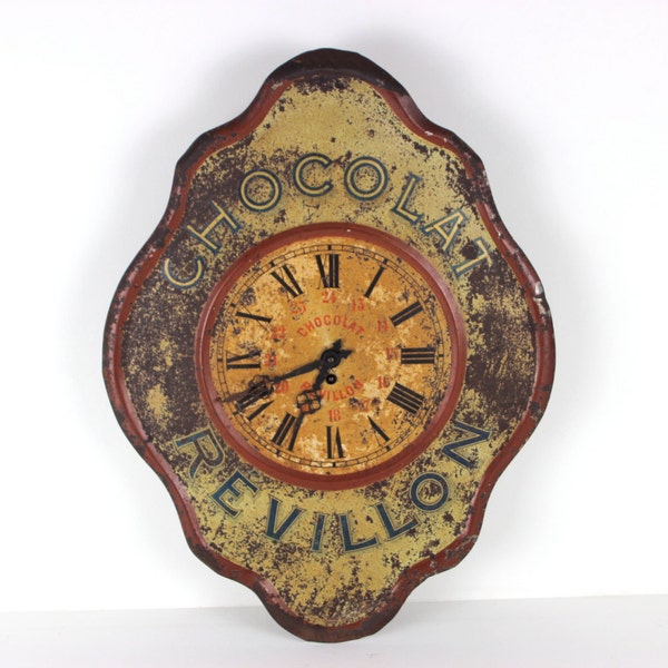 RESERVED for Mary….Large French wall clock, antique Chocolat Revillon clock with original mechanism from 1898