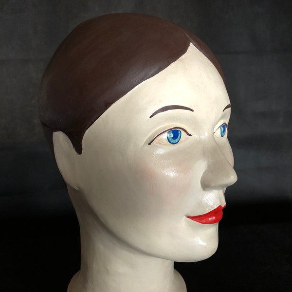 Exceptionnel et unique buste de tête de mannequin français vintage - Marotte - Tête de mannequin - Présentoir de boutique - Porte-chapeaux