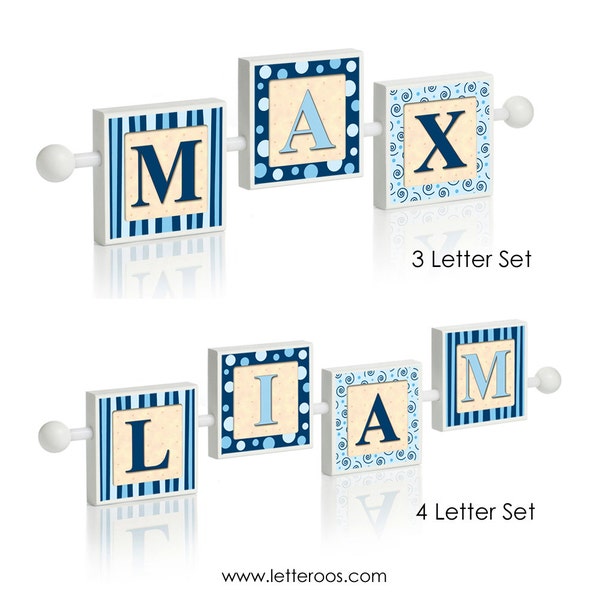 Boys Personalized Letteroos Light Blue Navy Blue Polka Dots Stripes Nautical Name Sign Wall Letters