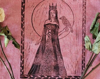 Hand printed Morrigan cotton tote bag