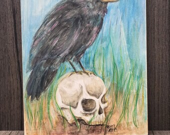 Crow Watercolor on clayboard
