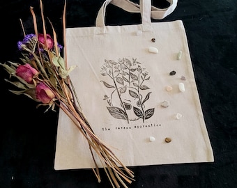 Belladonna linocut hand printed cotton tote bag