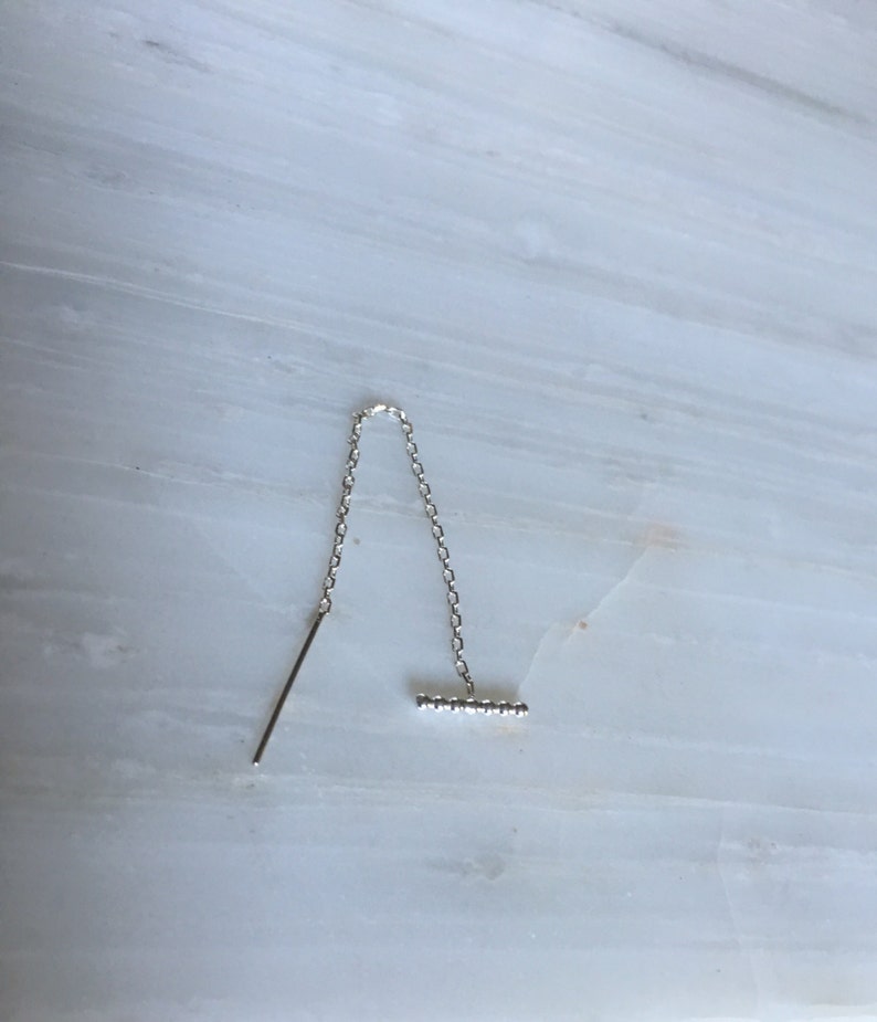 Beaded T bar threader pull through earring single threader earring beaded bar thread earring beaded chain earring silver bar threader