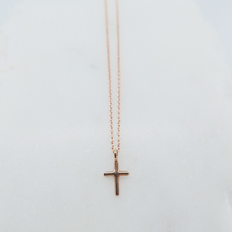 Mini Cross Necklace 14k Gold Crucifix necklace Small 14k Etsy
