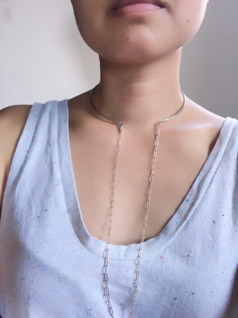 silver layered choker Layered double choker silver chain and choker