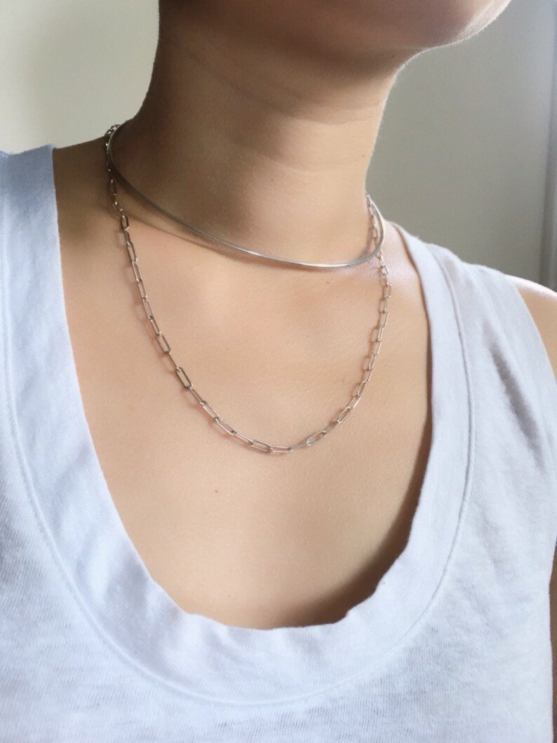 silver layered choker Layered double choker silver chain and choker