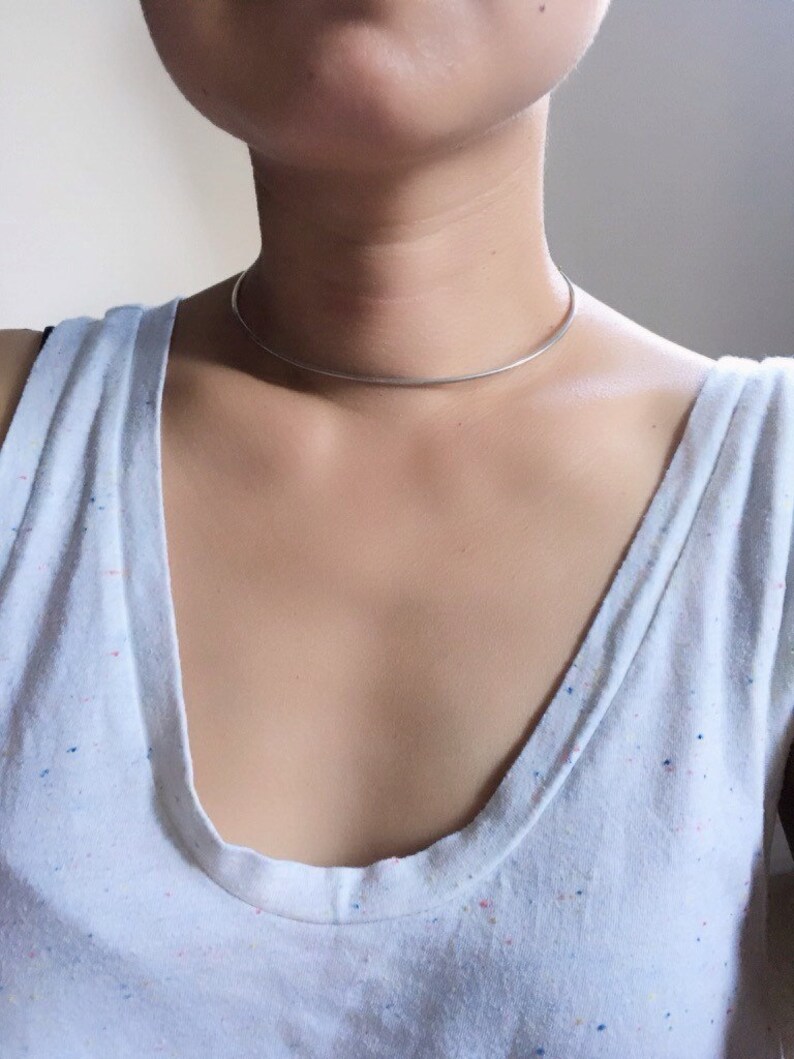 silver layered choker Layered double choker silver chain and choker