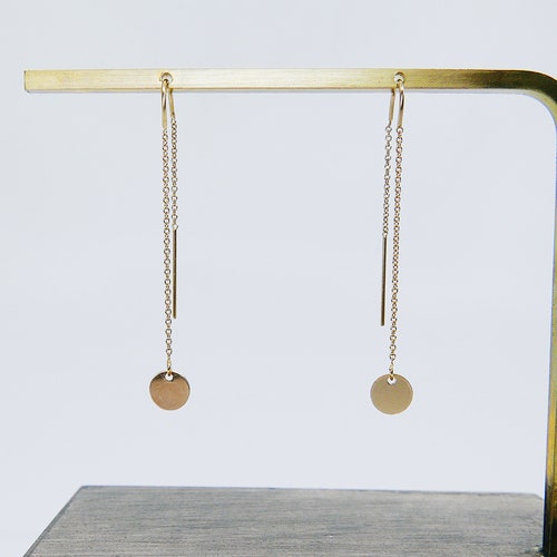 Solstice Earrings Disc Ear Thread Gold Filled Disc Earring Etsy