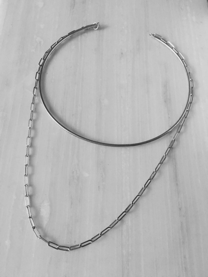 silver layered choker Layered double choker silver chain and choker