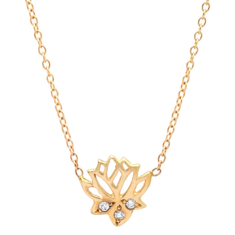 14k gold diamond lotus necklace diamond lotus necklace lotus | Etsy