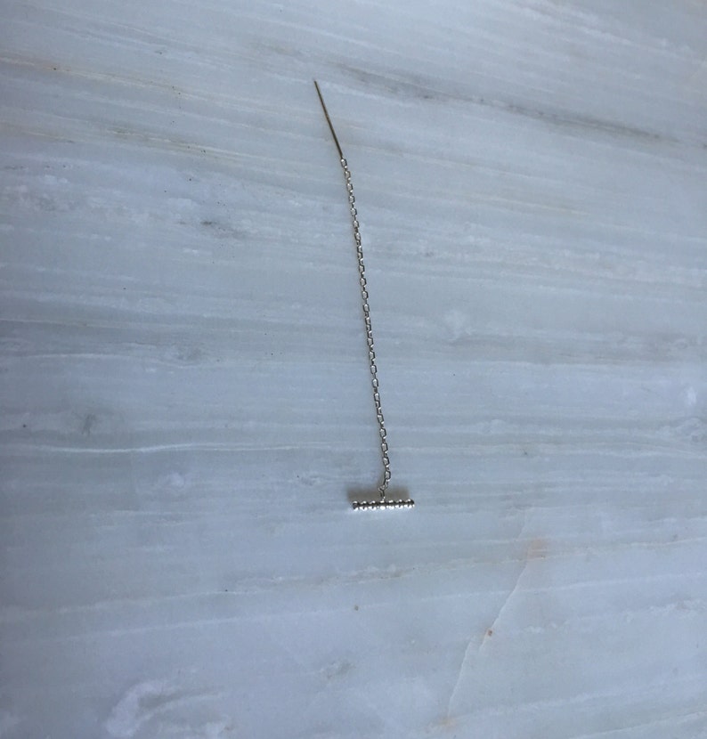 Beaded T bar threader pull through earring single threader earring beaded bar thread earring beaded chain earring silver bar threader