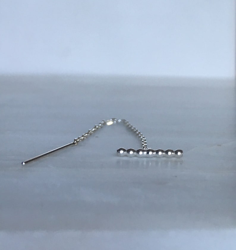 Beaded T bar threader pull through earring single threader earring beaded bar thread earring beaded chain earring silver bar threader