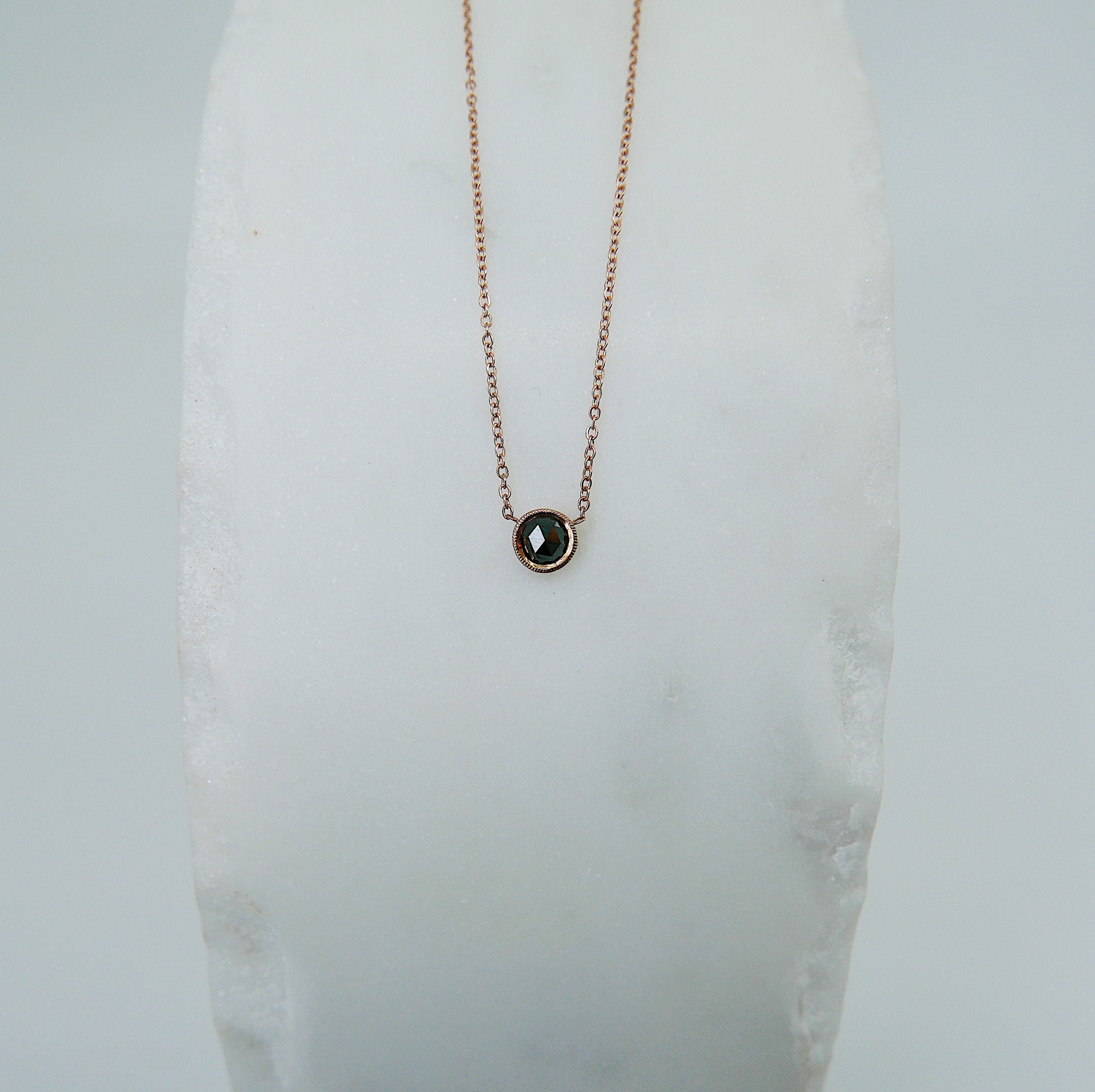 Black Diamond Bezel Necklace 14k Gold 
