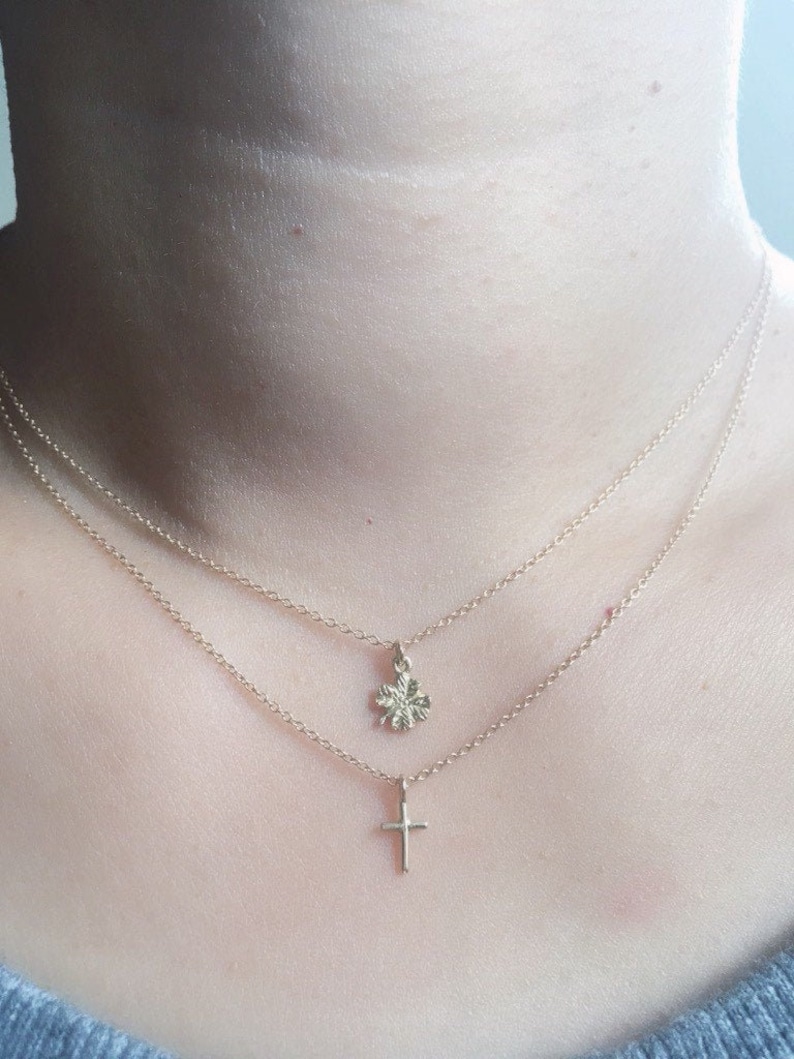 dainty leaf necklace Good luck charm necklace mini 14k clover necklace gold 4 leaf clover necklace