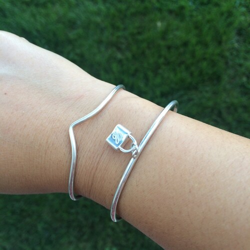 Sterling silver cuff with lock, personalized lock shops bracelet, lock cuff bracelet