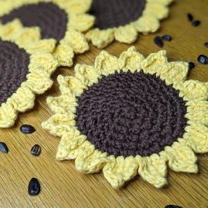 Patrón de crochet para posavasos de girasol (PDF), posavasos de crochet, flor de crochet, hilo de algodón