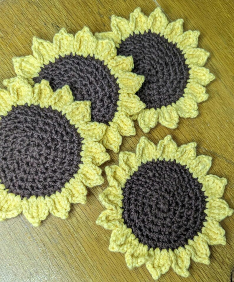 Sunflower Coasters Crochet Pattern PDF, Crochet Coasters, Crochet ...