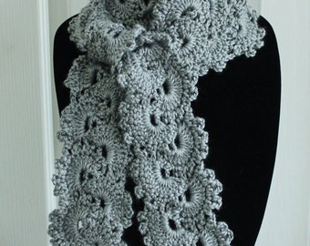 Beautiful Heather Gray Queen Anne's Lace Handmade Crochet Scarf