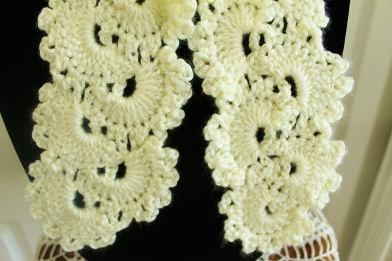Beautiful Charcoal Gray Queen Anne's Lace Handmade Crochet Scarf 