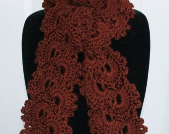 Beautiful Chocolate Queen Anne's Lace Handmade Crochet Scarf