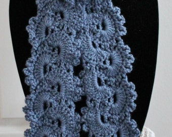 Beautiful Country Blue Queen Anne's Lace Handmade Crochet Scarf