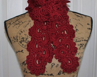 Beautiful Burgundy Wine Queen Anne's Lace Handmade Crochet Scarf