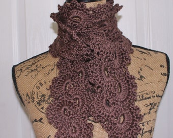 Beautiful Taupe Queen Anne's Lace Handmade Crochet Scarf