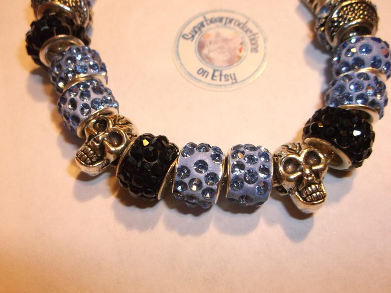 blue stone silver spacers Silver bracelet gift wrapped 6.5-9 adj sugarbearproductions Periwinkle Blue color lampwork glass crystal beads