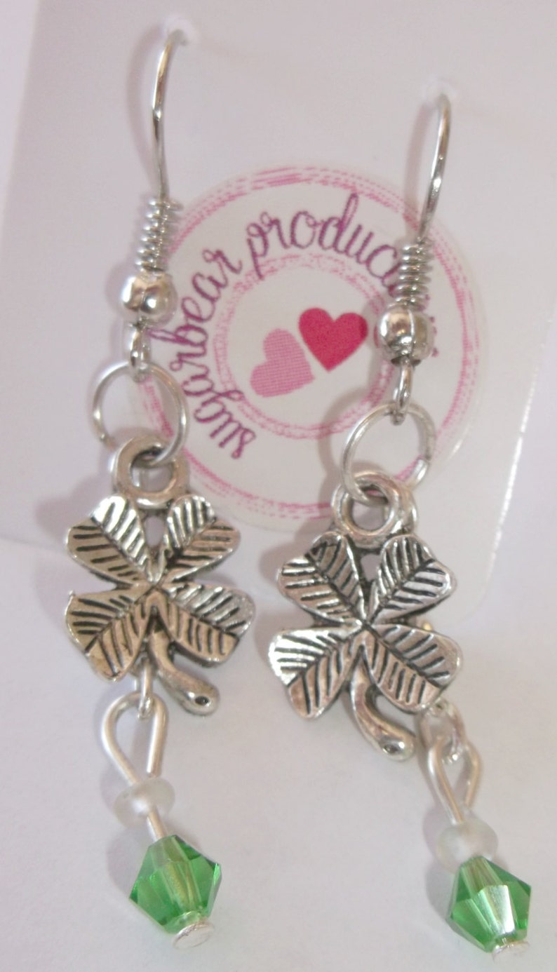 irish Four Leaf clover earrings St Pat/'s sugarbearproductions giftwrapped Silver Shamrock Earrings luck earrings