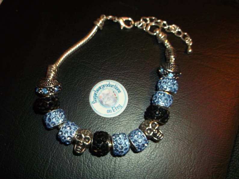 blue stone silver spacers Silver bracelet gift wrapped 6.5-9 adj sugarbearproductions Periwinkle Blue color lampwork glass crystal beads