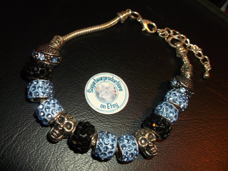 blue stone silver spacers Silver bracelet gift wrapped 6.5-9 adj sugarbearproductions Periwinkle Blue color lampwork glass crystal beads