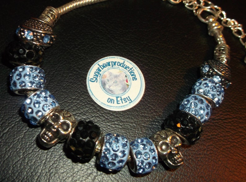 blue stone silver spacers Silver bracelet gift wrapped 6.5-9 adj sugarbearproductions Periwinkle Blue color lampwork glass crystal beads