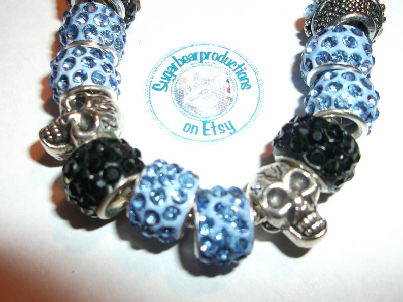 blue stone silver spacers Silver bracelet gift wrapped 6.5-9 adj sugarbearproductions Periwinkle Blue color lampwork glass crystal beads