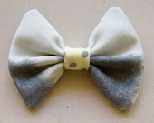 Grey White Dog or Cat Bow Tie with Yellow Grey Dotted Center