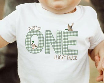 Custom One Lucky Duck Baby Shirt, Lucky Duck Baby Bodysuit, First Birthday Baby Outfit, Cute Duck Baby Gift, Gift Boys and Girls